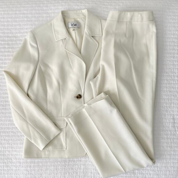 New Le Suit Women's 2 Piece Single Breasted Blazer and Pant Suit Set in Ivory 8 - Picture 1 of 14